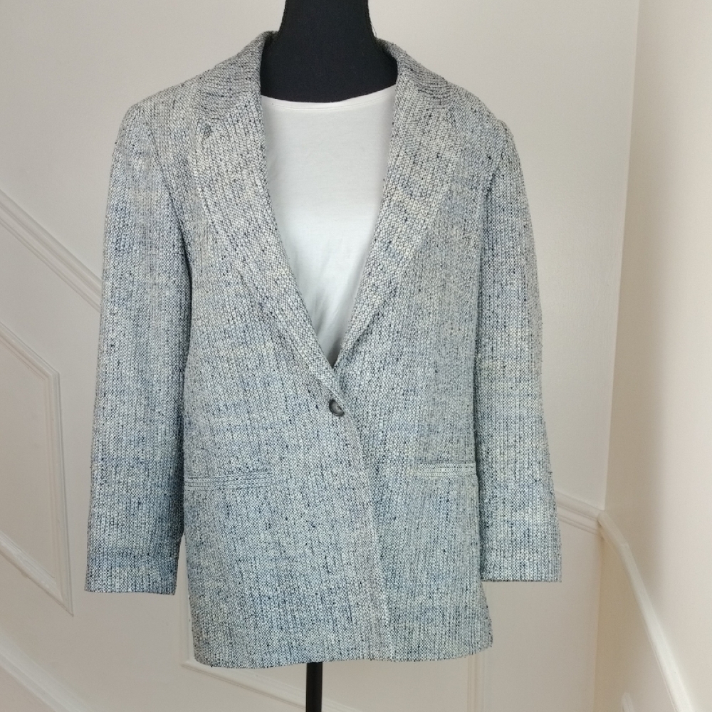 Vintage‎ Silk Gray Blazer Jacket. High End Designer Piece Size Large